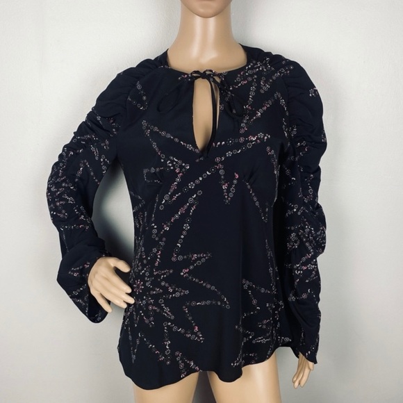 TOPSHOP BLACK STAR PRINT PRAIRIE BLOUSE - Picture 2 of 9